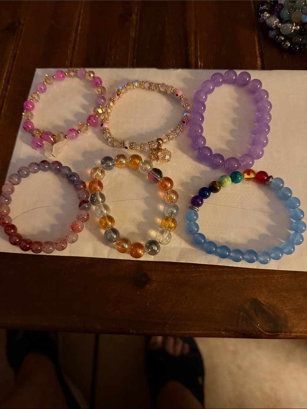 Set of 6 Assorted Beaded Women’s Stretch Bracelets - Purple, Pink, Blue,#6
